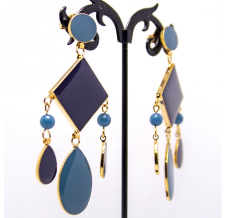 Orecchini con Zaffiri Blu e diamanti in oro bianco 18 kt Coral - Gemme